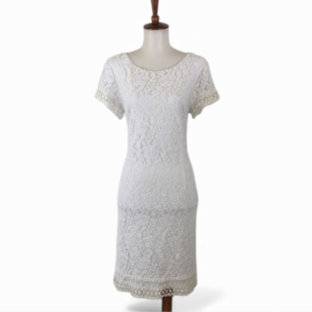 Laundry Shelli Segal‎ Lace Dress Women’s 12 White NWT Cap Sleeve Sheath